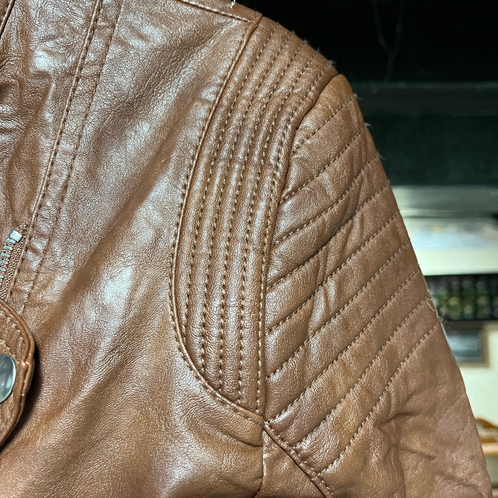 H&M kids girls brown leather moto jacket nwt size 14 - Picture 10 of 13